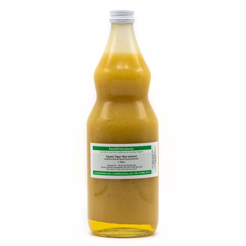 A bottle of liquid sweet tigernut extract used for all kinds of carp bait as an ingredient.